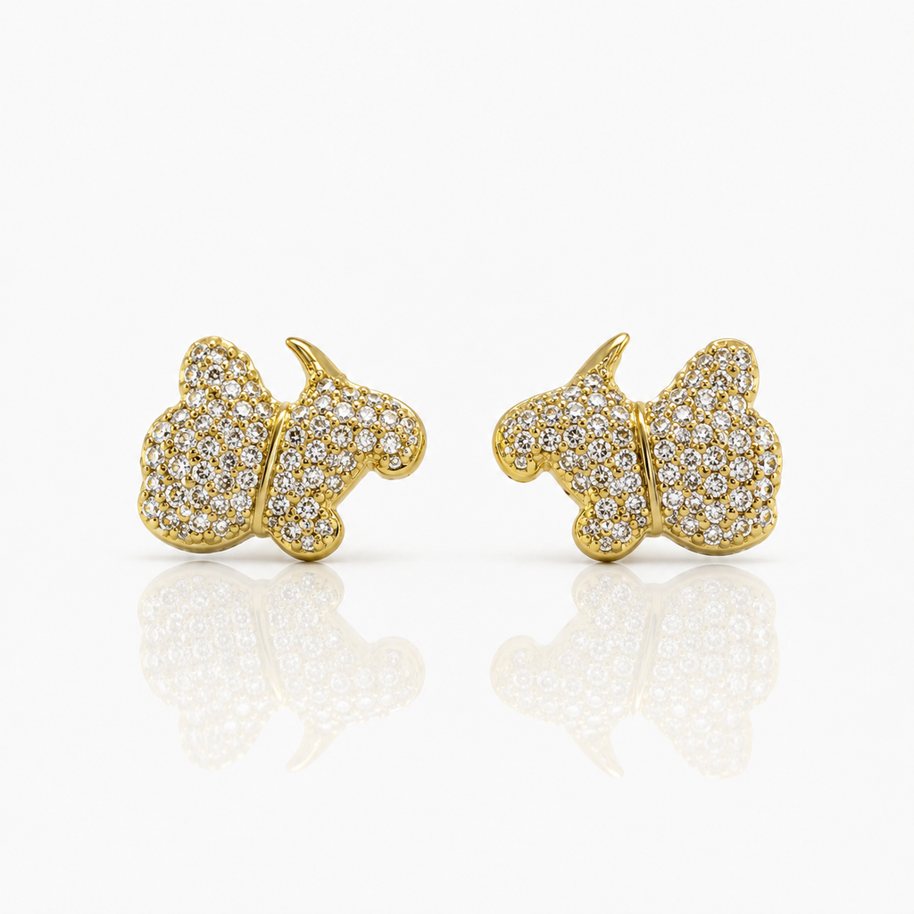 Gold puppy earrings with diamonds