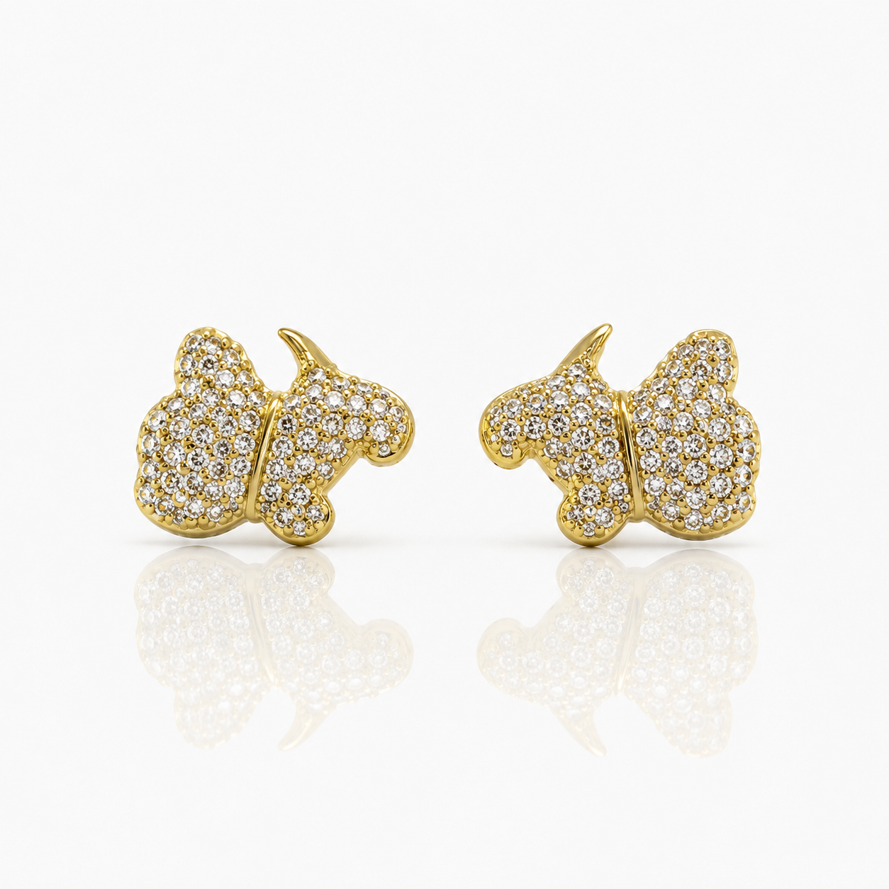 Gold puppy earrings with diamonds