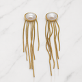 Gold-fringed earrings with pearl centers