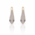 snake rose gold earrings with diamonds and blue stone eyes