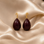 Burgundy Drop Gold Hook Anti-Tarnish Earrings