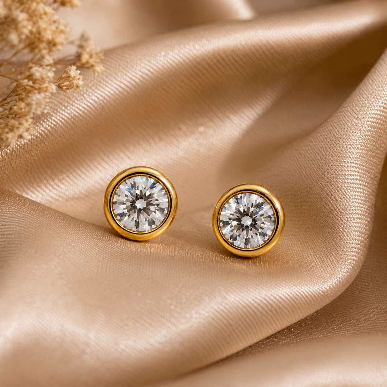 Gold earrings with clear diamond
