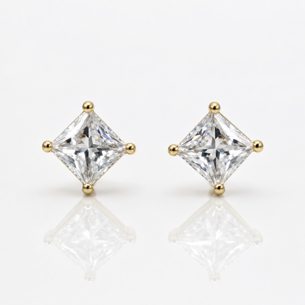 diamond stud earrings with gold prongs